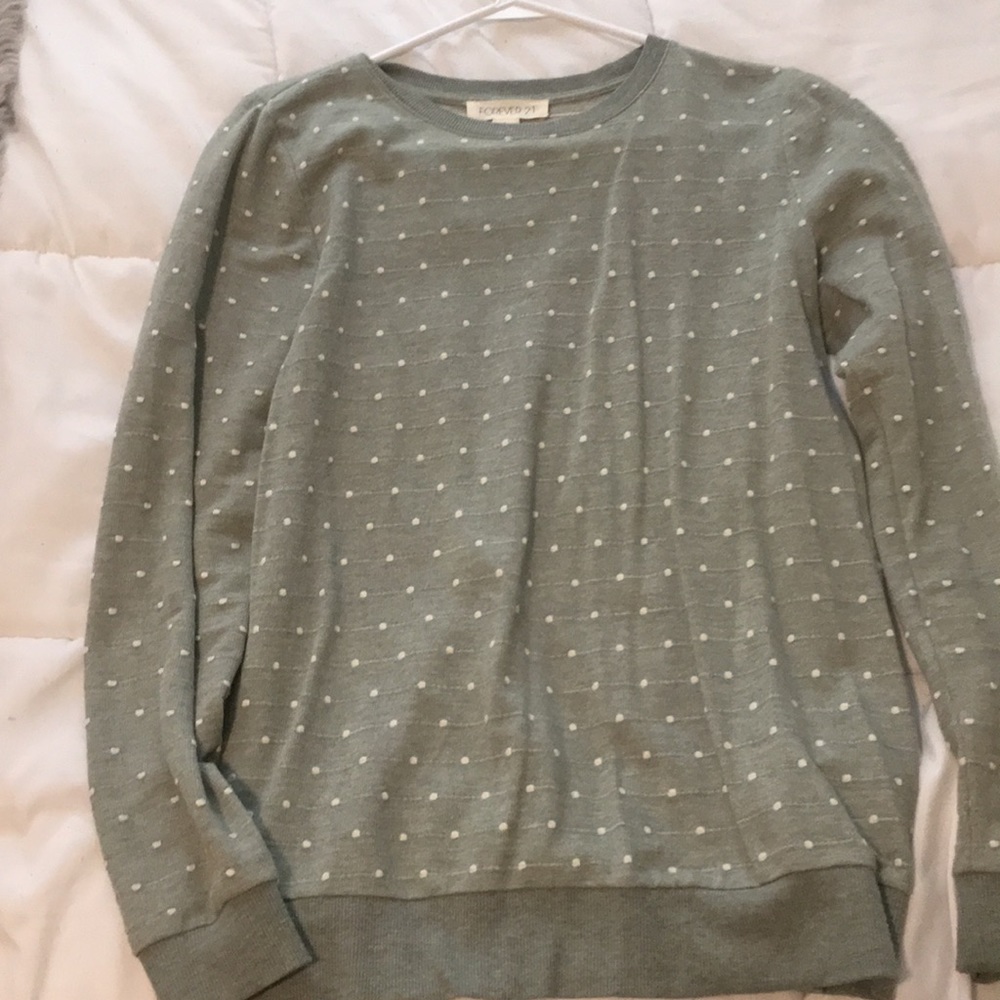 Green Sweater, White Polka Dots